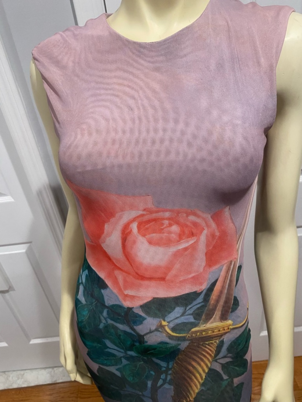 Rene Magritte Zara Sleeveless Maxi Dress with Pink Rose & Orange Panel/ Size S - Picture 4 of 14
